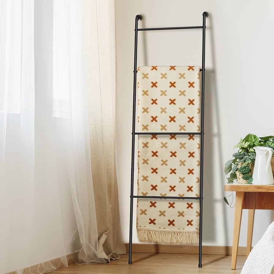 Repurposed Ladder Blanket Rack